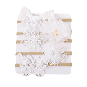 Lot de 5 bandeaux bébé en dentelle blanche avec fleurs et broderie sur carte support