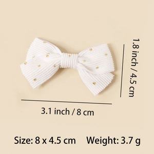 Witte corduroy haarstrik met gouden glitters voor meisjes, clip maat 8x4,5 cm