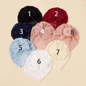 Newborn breathable lace turban hats set featuring soft hollow mesh and decorative bows