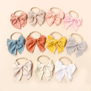 Lot de 11 bandeaux pour bébés avec nœuds en lin et nylon souple en couleurs Morandi