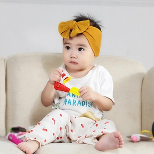 Baby Girls Ribbed Knitted Bow Headband Solid Color Elastic Soft Hairband For Infants Toddlers Kids Hair Accessories