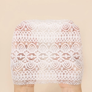 Breathable white lace baby turban hat with floral mesh patterns and bow design