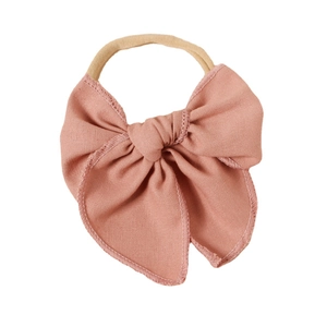Bandeau bébé en lin avec nœud rose poudré et bande en nylon élastique pour nourrissons