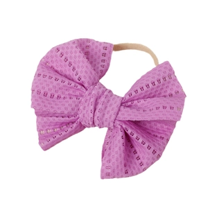 Pinkish purple mesh bow headband for baby girls with high elastic soft nude nylon band