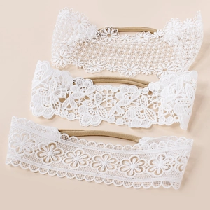 Lot de trois bandeaux en dentelle blanche pour bébé avec ruban élastique doux