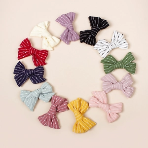 Lot de 12 barrettes à cheveux à nœuds rayés multicolores pour filles en motif circulaire