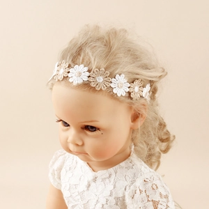 Bandeau Floral en Dentelle Brodée pour Bébé Fille Bandeau en Nylon Haute Élasticité Accessoires de Cheveux de Princesse Photo