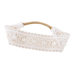 Bandeau bébé en dentelle blanche avec broderies florales et ruban élastique doux