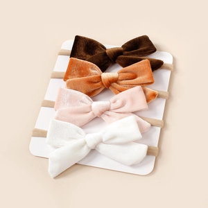 Lot de quatre bandeaux en velours pour bébé en café, orange, rose et blanc avec nylon