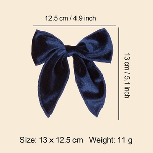 Dark blue velvet oversized swallowtail bow hair clip for girls, size 13cm x 12.5cm