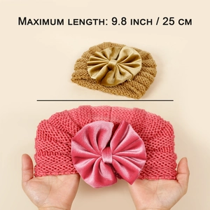 Fascia in maglia per neonati con grande fiocco in velluto e dettaglio elasticità 25 cm