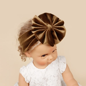Bandeau Bébé en Velours Coréen Doux Avec Grand Nœud Turban Élastique pour Nourrissons Enfants Accessoires de Coiffure