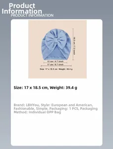 Detail view of baby knot turban hat in blue waffle knit fabric with 17x18.5cm dimensions