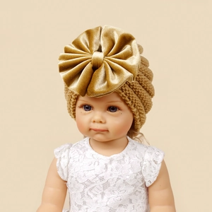 Berretto Baby Turbante Con Grande Fiocco in Velluto Morbido a Maglia Neonato Avvolgicapo Accessori per Capelli Bambino Autunno