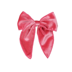 Pink velvet swallowtail bow hair clip for girls featuring elegant long ribbon streamers