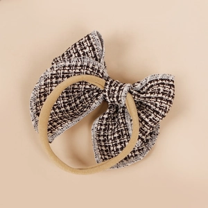 Bandeau à nœud en tweed élégant pour filles avec élastique beige très souple