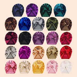 Baby Velvet Turban Hat Large Bow Soft Warm Toddler Beanie Indian Style Headwrap Infant Kids Girls Headwear Winter Accessory