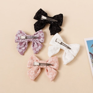 Set di fermagli per capelli a fiocco in pizzo per bambine in quattro colori pastello
