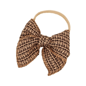 Bandeau à nœud en tweed doux pour bébé fille avec bande élastique fine marron