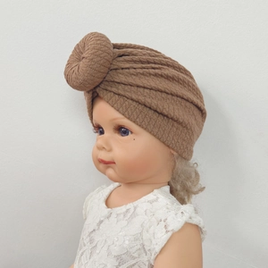 Soft Ribbed Knitted Baby Turban Hat With Donut Knot Cute Infant Beanie Newborn Headwrap Toddler Headwear Accessories