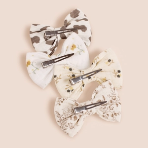 Lot de 4 barrettes à nœud en coton avec motifs floraux et imprimé vache pour filles