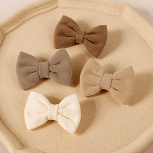 Handmade Kids Faux Cashmere Bow Hair Clip For Girls Solid Color Soft Bowknot Alligator Clip Hair Accessories For Daily Use