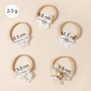 Lot de cinq bandeaux bébé en nylon avec fleurs en dentelle brodée et détails en perles
