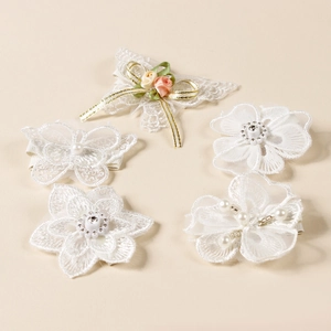Barrettes à Cheveux Papillon en Dentelle Faites à la Main Pour Enfants Avec Perles Artificielles Strass Brodés Doux Pour Filles