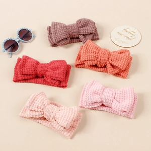 Handmade Knitted Waffle Texture Baby Headband Large Double Layer Bowknot Hairband Elastic Soft Turban For Infants Kids