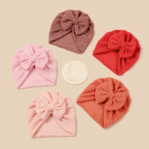 Bonnet Turbans pour Nouveau-Né avec Grand Nœud Tricoté Couleur Unie Bandeau Doux et Respirant Accessoire pour Bébé