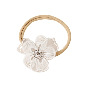Bandeau élastique en nylon pour bébé avec broderie de fleurs en dentelle blanche