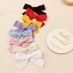 Summer Kids Girls Lace Embroidery Bow Hair Clips Cute Princess Floral Eyelet Lace Duckbill Clips Daily Hair Accessories