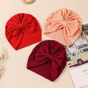 Soft Ribbed Knit Baby Turban Hat With Giant Bow Solid Color Newborn Infant Beanie Headwrap Hair Accessories For Photography Daily
