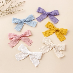 Set of 6 lace embroidered butterfly hair clips in pastel colors for girls
