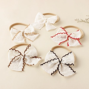 Lot de 5 bandeaux bébé détaillés avec nœuds en dentelle et bandes en nylon élastiques