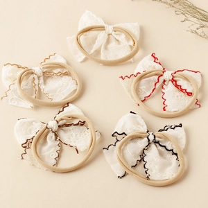 Lot de 5 bandeaux bébé avec nœuds en dentelle et nylon élastique pour nouveau-nés