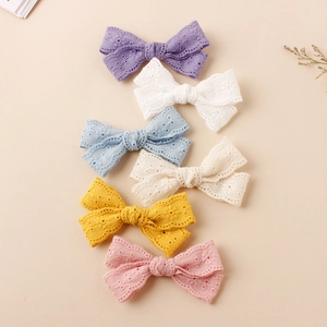 Girls Embroidered Lace Bow Hair Clips Sweet Hollow Flower Hairpin For Kids Toddler Floral Fabric Hair Accessories Butterfly Duckbill Clip