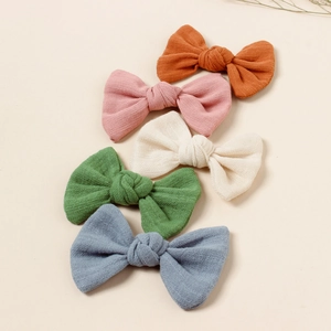 Five-piece set of linen bow hair clips for girls in elegant Morandi colors