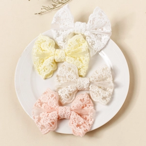 Sweet Embroidered Lace Bow Hair Clip For Kids Girls Floral Lace Hairpin Duckbill Clip Handmade Princess Hair Accessories