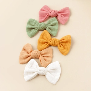 Cotton Linen Bow Hair Clip For Girls Toddlers Handmade Soft Fabric Bow Alligator Clip Minimalist Daily Hair Accessories