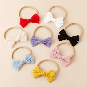 8er-Set bunte Baby-Stirnbänder aus Nylon mit zarten Blumen-Spitzenschleifen für Kleinkinder