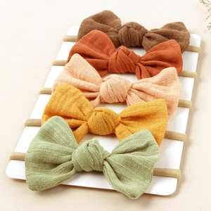 Five-piece set of waffle fabric baby bow headbands in warm autumn Morandi colors