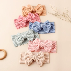 Bandeau à Nœud pour Bébé Fille Bandeau Élastique Rayé à Nervures Turban pour Nourrissons Accessoires de Cheveux
