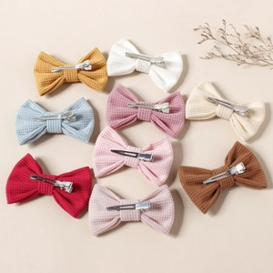 Lot de 9 barrettes à nœuds en tissu gaufré rayé pour filles aux couleurs variées