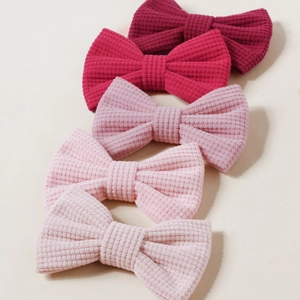 Lot de 5 barrettes à cheveux avec nœuds en tissu gaufré pour filles, tons rouges