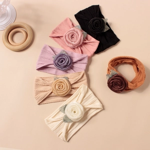 Baby-Stirnbänder-Set aus elastischem Nylon mit Jacquard-Struktur und Seidenrosen