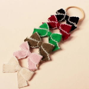 Bandeau Bébé Nœud en Tricot Fait Main Avec Bordure Peluche Bandeau Nylon Élastique Pour Nouveau-né Enfant Accessoires Noël