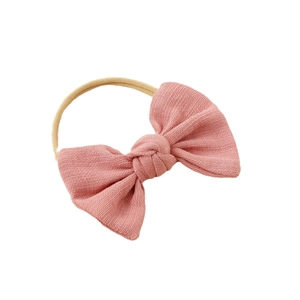 Pink waffle texture baby bow headband with high elastic nylon band for infant toddlers