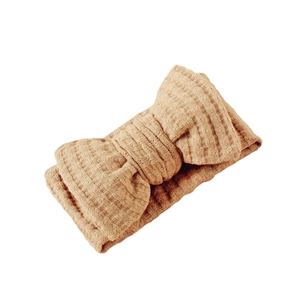Brown waffle knit baby headband with double layer bow for infants and toddlers