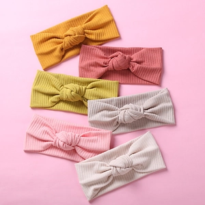 Bandeaux bébé en maille côtelée élastique avec nœud central en six couleurs variées